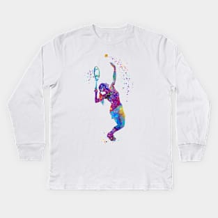 Tennis Girl Watercolor Painting Art Print Gifts Kids Long Sleeve T-Shirt